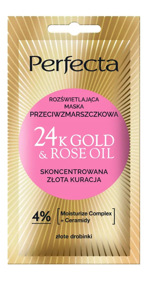 PERFECTA 24K Gold&Rose Oil Anti-Wrinkle Brightening Face Mask 8 ml - Kosmetika