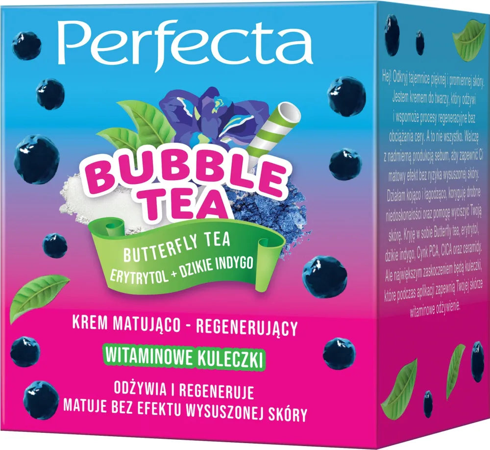 PERFECTA Bubble Tea Mattifying-Regenerating Face Cream Butterfly Erythritol + Wild Indigo 50 ml - Kosmetika
