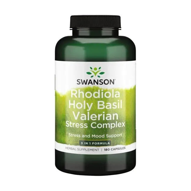 Rhodiola Holy Basil Valerian Stress Complex - 180 caps - Swanson - Papildai