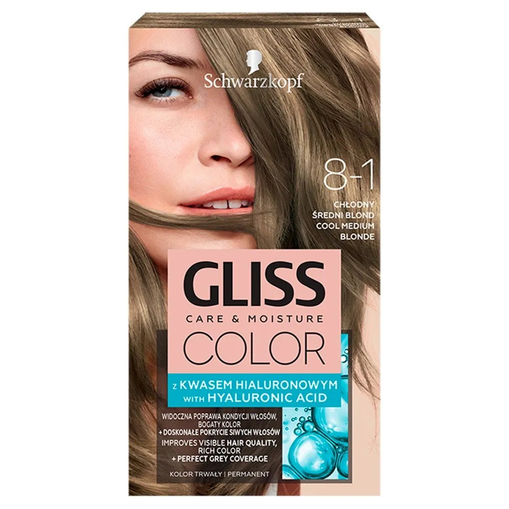Schwarzkopf Gliss Color Dažymo kremas Nr. 8-1 Šaltas vidutinio šviesumo blondinas 1 vnt. - Kosmetika