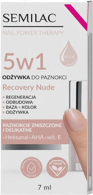 SEMILAC Nagų Stipriklis Galia Terapija 5in1 Atkūrimas Nude 7 ml - Kosmetika