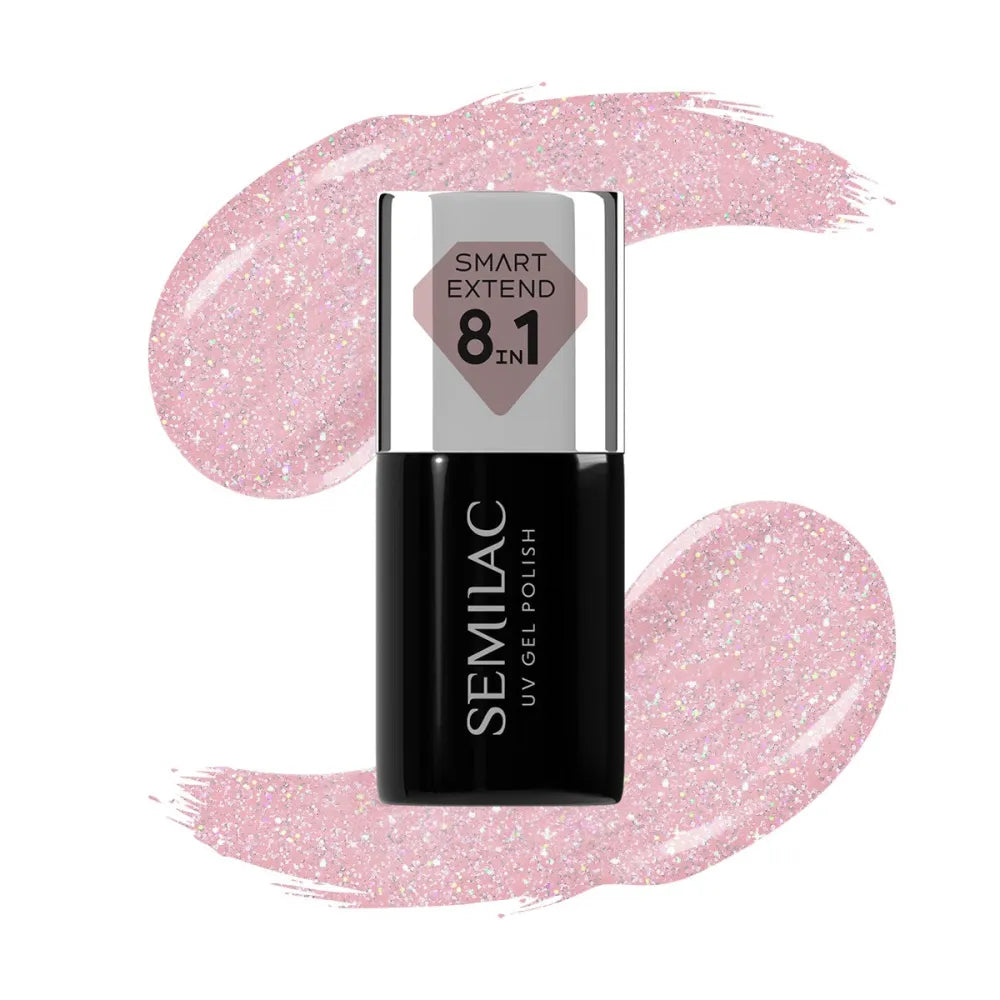 SEMILAC Smart Extend Hybrid Varnish Glitter Dirty Nude Rose No. 805 7 ml - Kosmetika