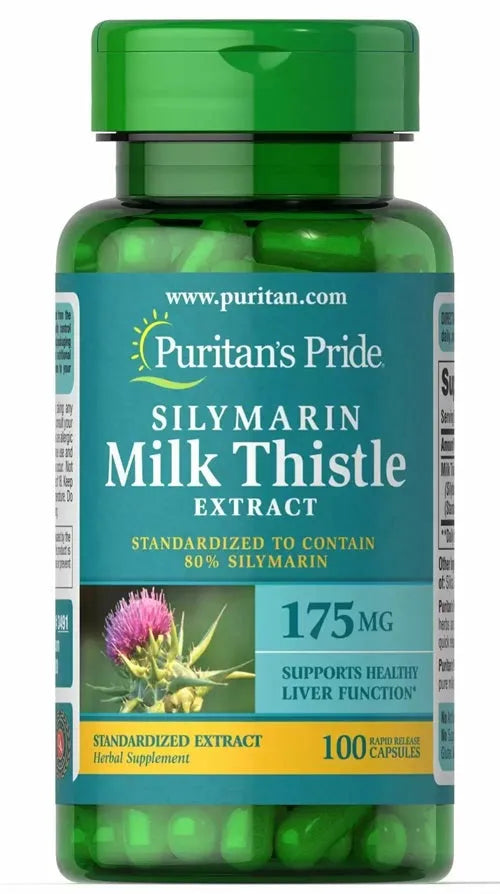 Silymarin Milk Thistle Extract 175mg - 100 caps - Puritan’s Pride - Papildai