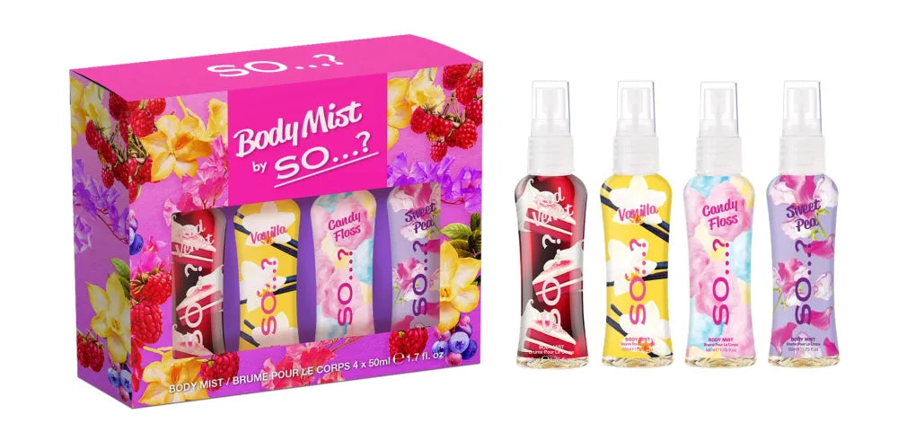 SO? Dovanų rinkinys - Kvepiantys kūno purškalai 4 x 50 ml - Kosmetika