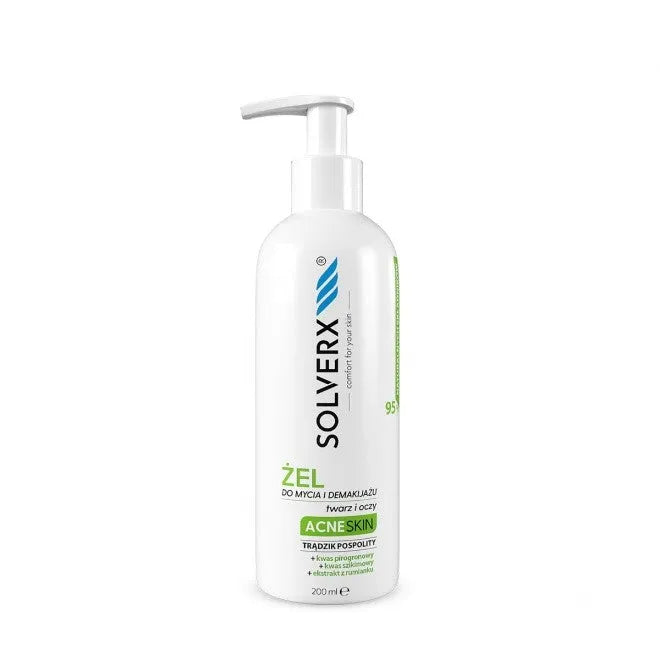 SOLVERX Acne Skin Veido Akių ir Makiažo Valymui Gel - 200ml - Kosmetika