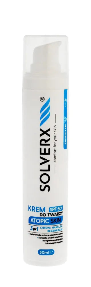 SOLVERX Atopinė oda Veido kremas 3in1 su SPF50+ - atopinei odai 50ml - Kosmetika