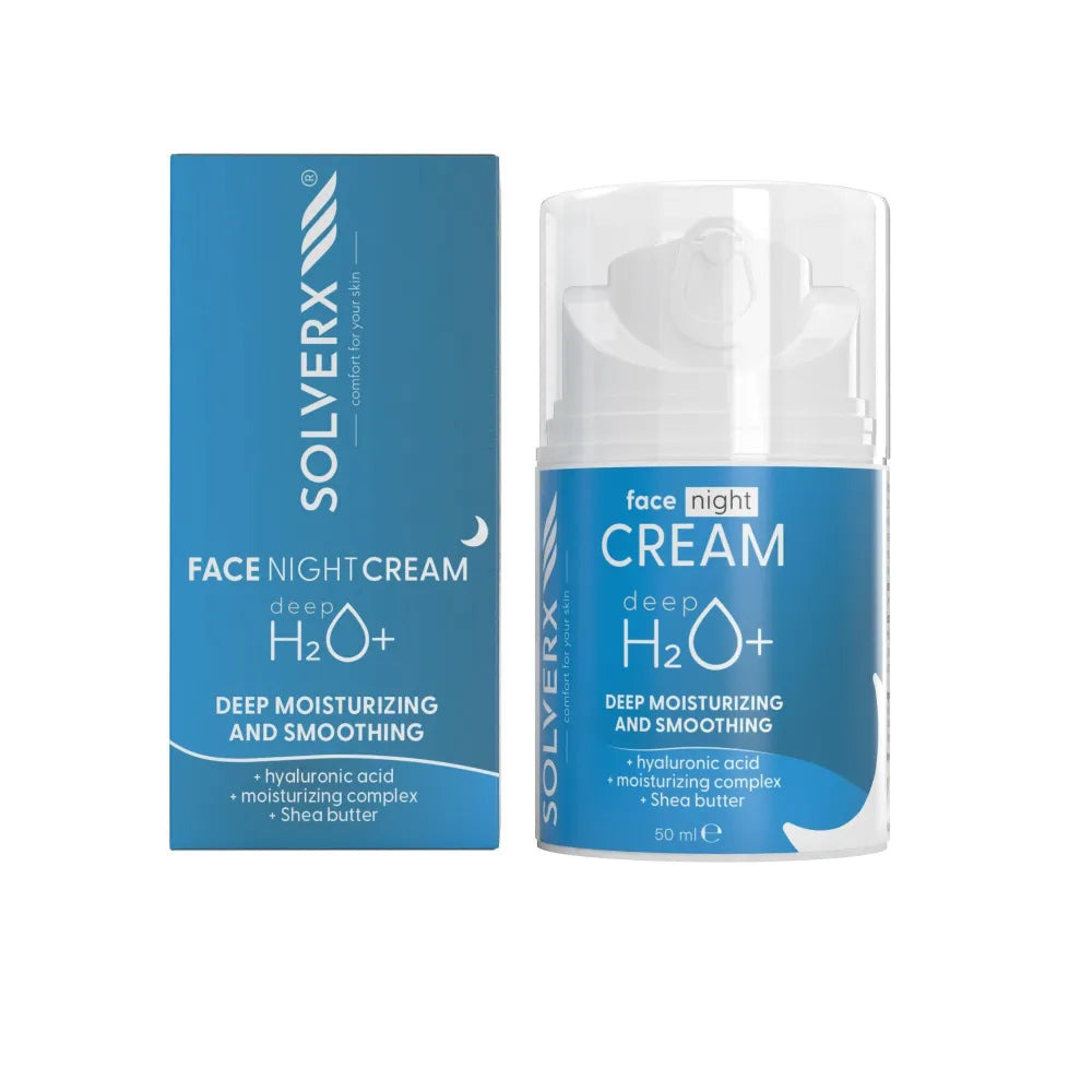 SOLVERX Deep H2O+ giliai drėkinantis naktinis kremas - sausai ir dehidratuotai odai 50 ml - Kosmetika