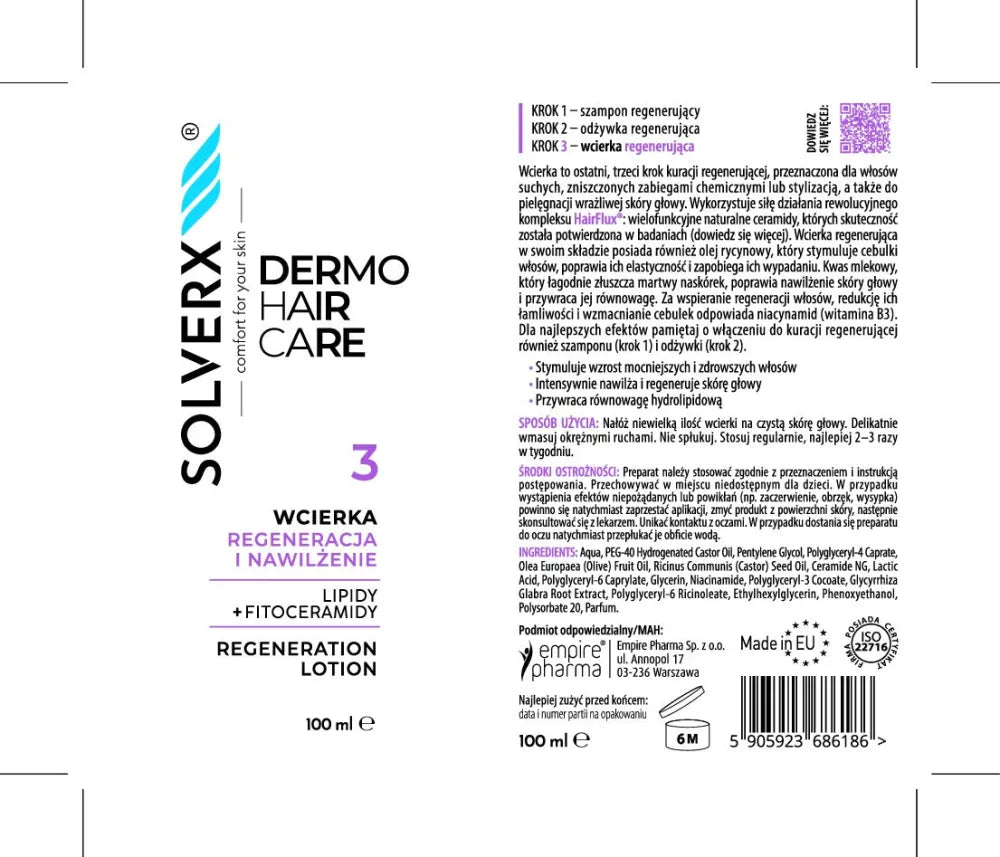 SOLVERX Dermo Hair Cleanser Regeneration and Hydration 100 ml. - Kosmetika