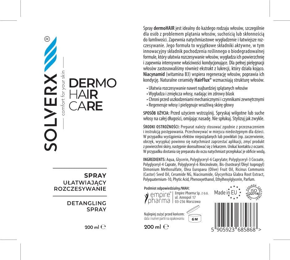 SOLVERX Dermo Hair Easy Brushing Spray 200 ml. - Kosmetika
