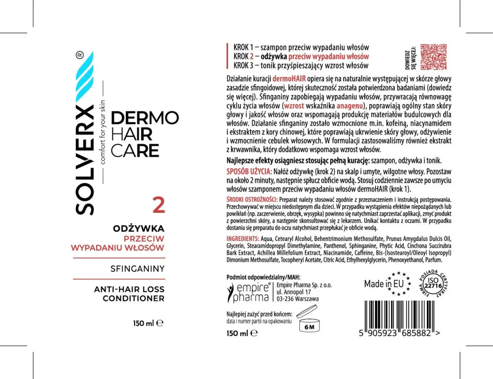 SOLVERX Dermo Hair Loss Conditioner Sphinganine 150 ml. - Kosmetika