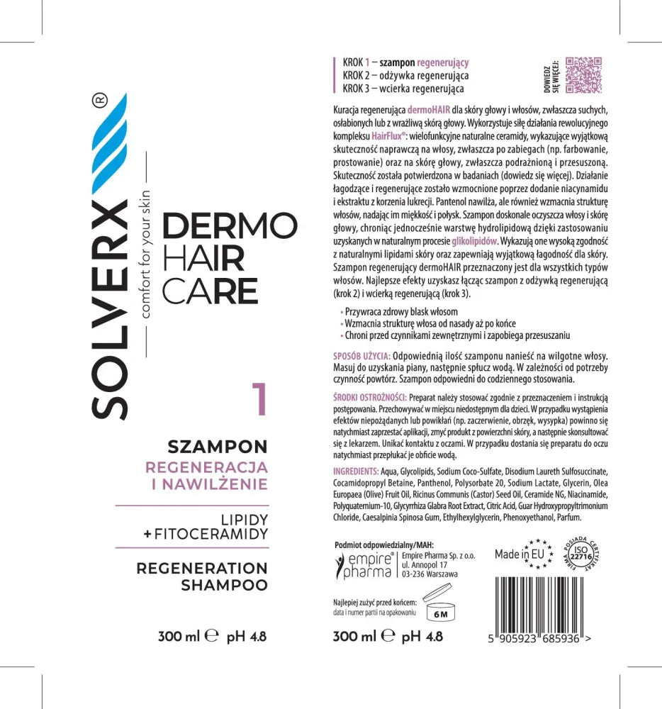 SOLVERX Dermo Hair Shampoo Regeneration and Hydration 250 ml. - Kosmetika