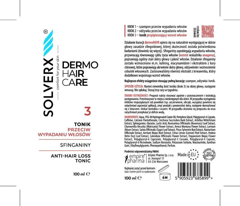 SOLVERX Dermo Hair Tonic Against Loss Sfinganin 100 ml. - Kosmetika