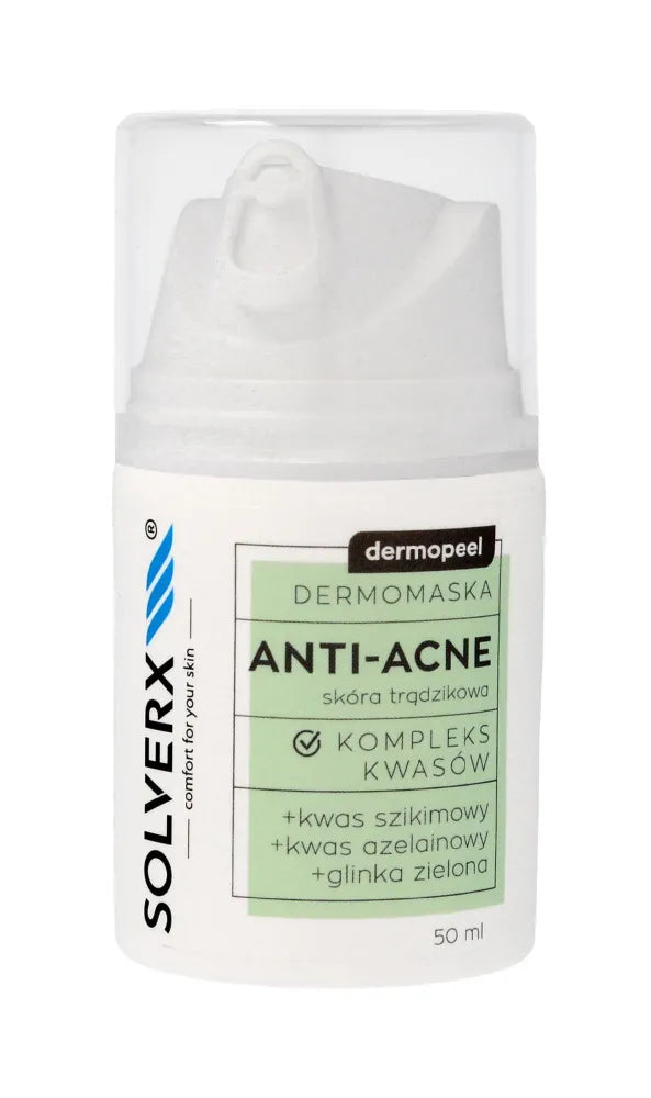SOLVERX Dermopeel Anti-Acne Dermomask su rūgščių kompleksu - aknės odai 50ml - Kosmetika