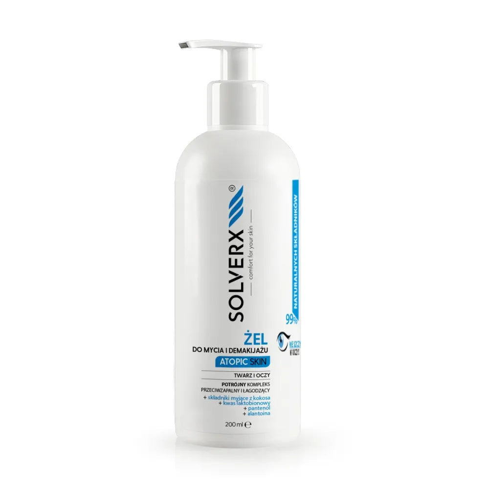 SOLVERX Veido valymo ir makiažo valiklis Gelis ATOPINEI ODAI 200ml - Kosmetika