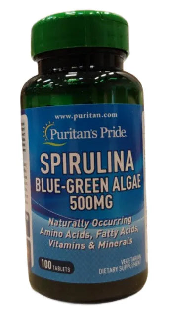 Spirulina Blue-Green Algae 500mg - 100 tabs - Puritan’s Pride - Papildai