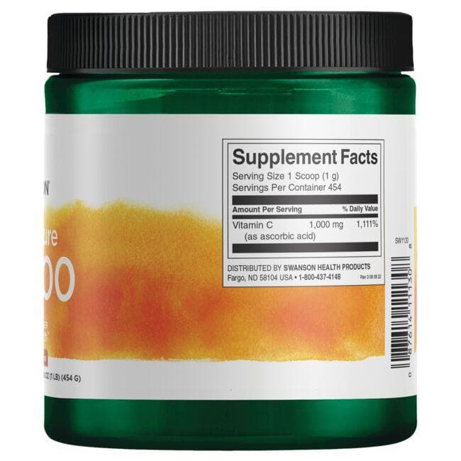 100% Pure C-1000 Vitamin C Powder - Imunitetui - 454 gr - Swanson