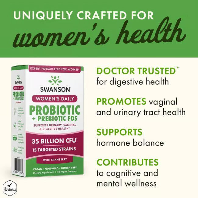 Women's Daily Probiotic + Prebiotic FOS - N60 - Moterims - Probiotikai - Prebiotikai - Swanson - Vaistine1.lt