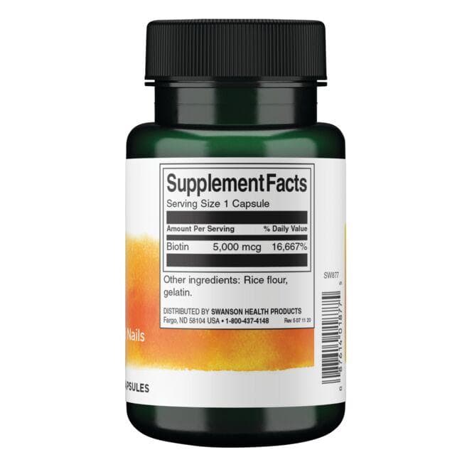 Biotin - Plaukams, odai, nagams - 5000 mcg - N100 - Swanson - Vaistine1.lt