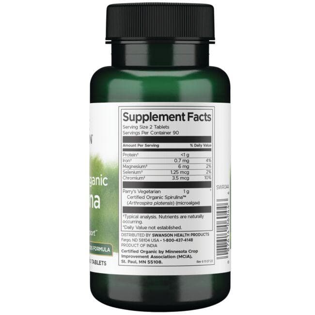 Certified Organic Spirulina - Ekologiška spirulina - 500 mg - N180 - Swanson - Vaistine1.lt