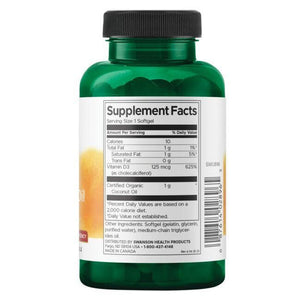 Vitamin D3 with Coconut Oil - 5000 IU - 125 mcg - N60 - Vitaminas D3 su kokosų aliejumi - Swanson - Vaistine1.lt