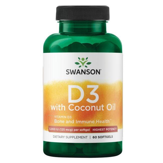 Vitamin D3 with Coconut Oil - 5000 IU - 125 mcg - N60 - Vitaminas D3 su kokosų aliejumi - Swanson - Vaistine1.lt