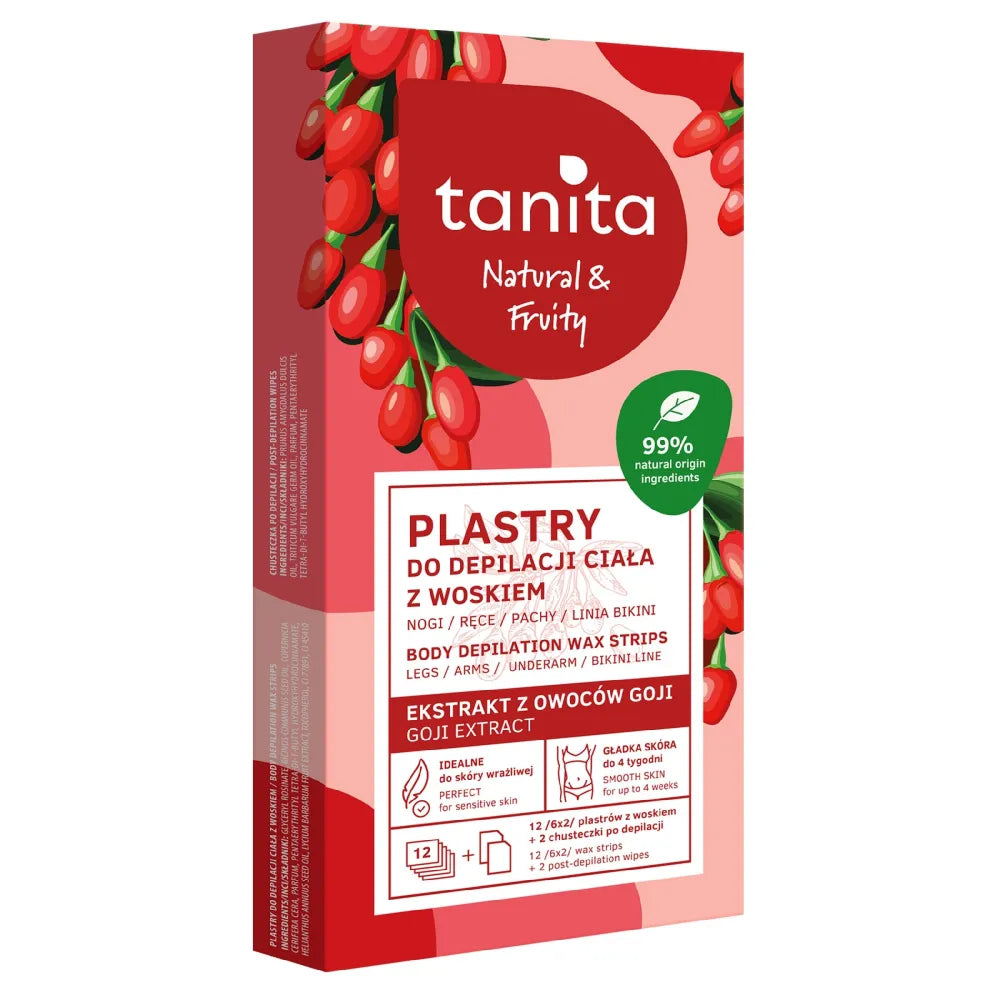 TANITA Natural & Fruity body waxing patches - with Goji fruit extract 12 pieces (6x2)+ 2 post-removal wipes - Kosmetika