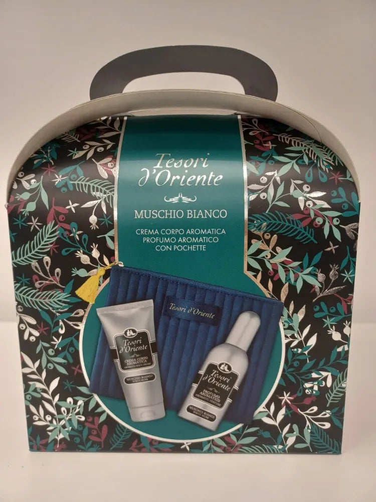 TESORI D’ORIENTE White Musk Gift Set (100 ml Eau de Toilette + 75 Body Cream + Velvet Cosmetic Bag) - Kosmetika