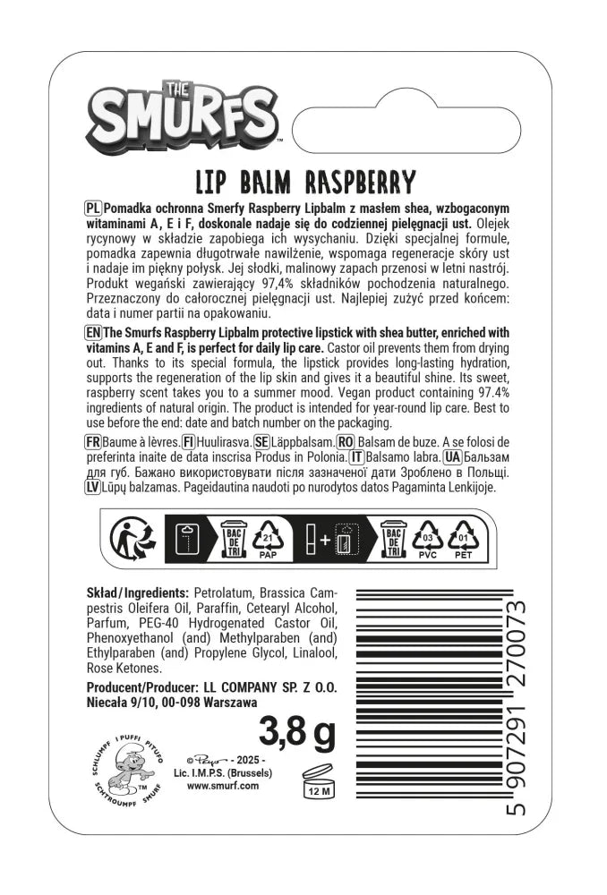 The Smurfs Raspberry Protective Lip Balm - Vaikui ir mamai
