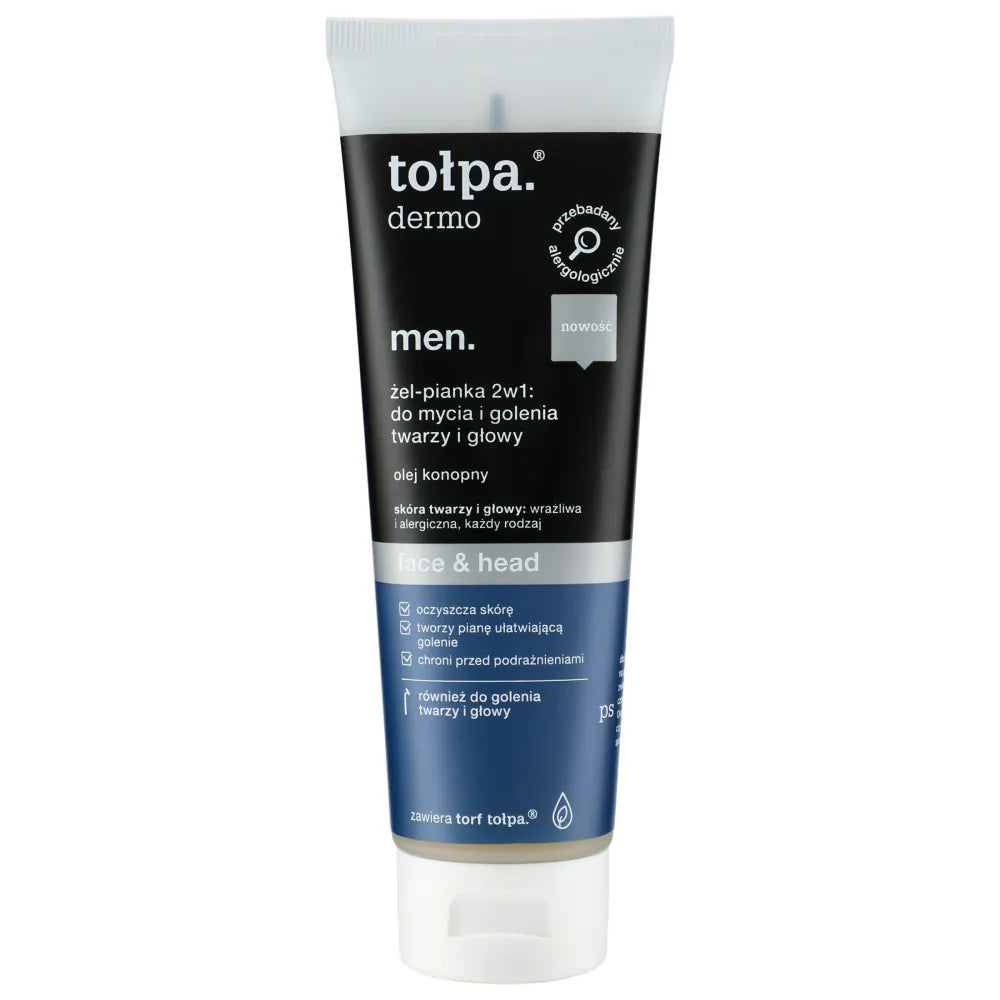 TOŁPA Dermo Men 2-in-1 Gel-Foam: veido ir galvos plovimui bei skutimuisi Veidui & Galvai 100 ml - Kosmetika