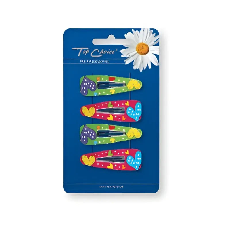 Top Choice Hair accessories Clip ’PYK’ Raudoni ir žali širdelės 1 pak. - 4 vnt. - Kosmetika
