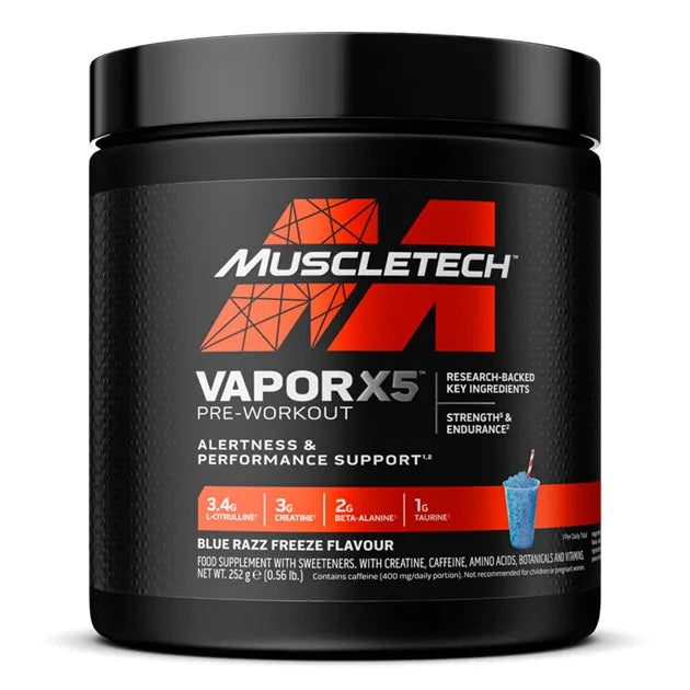 Vapor X5 Pre-Workout Blue Razz Freeze - 252g - MuscleTech - Sporto papildai