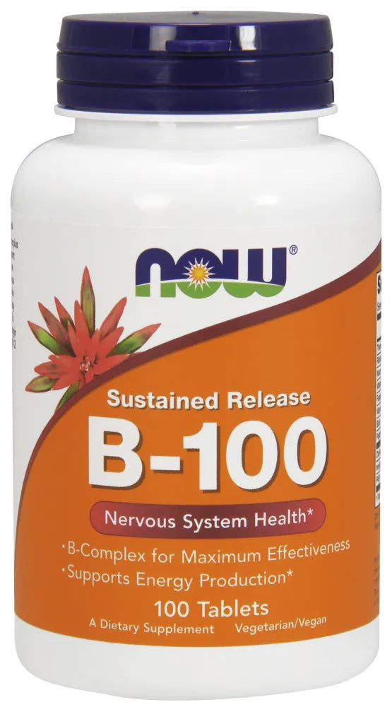 Vitamin B-100 Sustained Release - 100 tabs - NOW Foods - Papildai