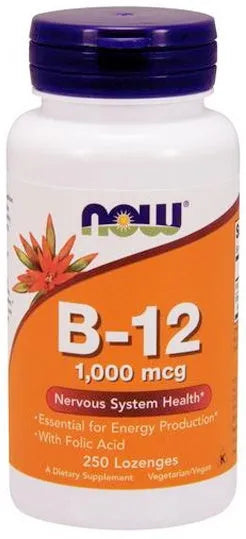 Vitamin B-12 with Folic Acid 1000mcg - 250 lozenges - NOW Foods - Papildai