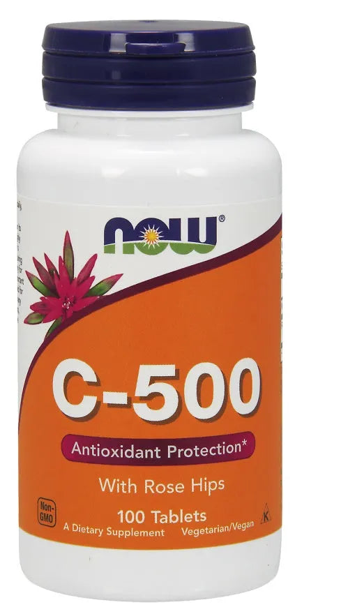 Vitamin C-500 with Rose Hips - 100 tablets - NOW Foods - Papildai