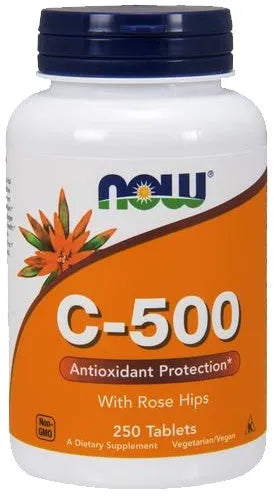 Vitamin C-500 with Rose Hips - 250 tablets - NOW Foods - Papildai