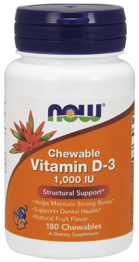 Vitamin D-3 1000 IU (Chewable) - 180 chewables - NOW Foods - Papildai