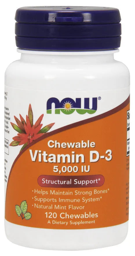 Vitamin D-3 5000 IU (Chewable) - 120 chewables - NOW Foods - Papildai