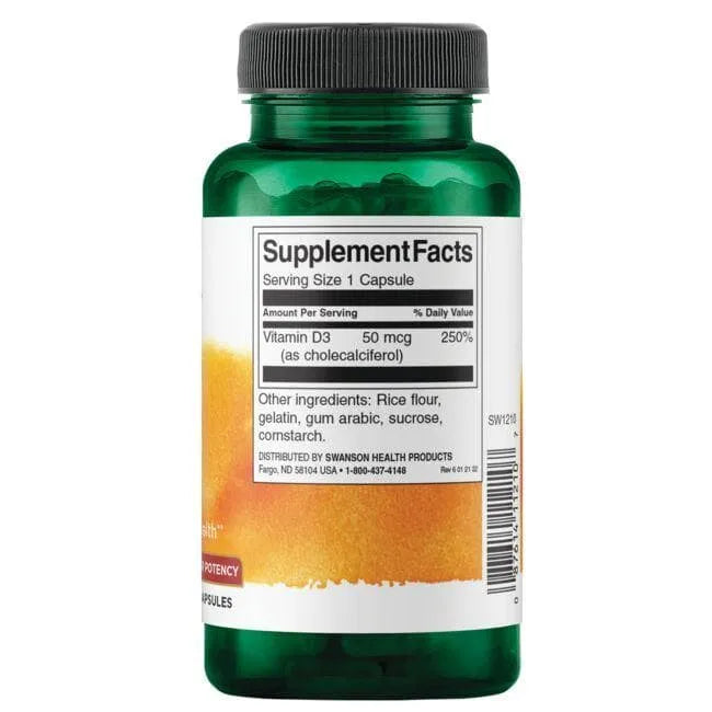 Vitamin D3 - Didelio stiprumo - 2000 IU - 50 mcg - N250 - Swanson - Papildai