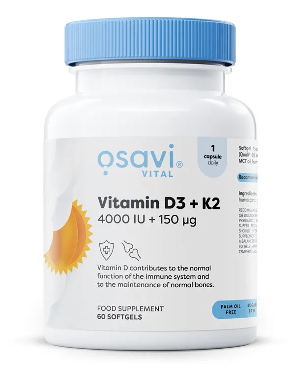 Vitamin D3 + K2 4000IU + 150mcg - 60 softgels - Osavi - Papildai