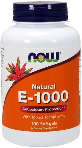 Vitamin E-1000 - Natural (Mixed Tocopherols) - 100 softgels - NOW Foods - Papildai