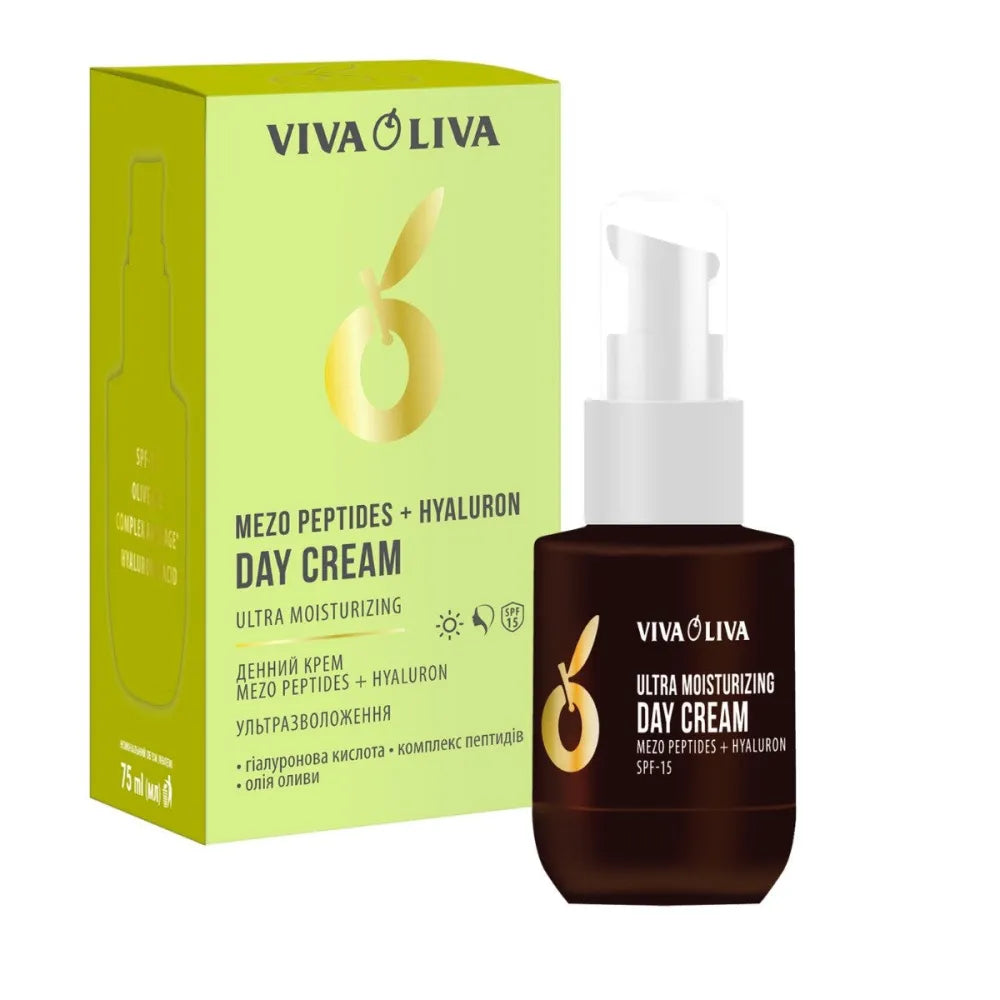 VIVA OLIVA Veido kremas Mezo Peptidai + Hialuronas Ultra Drėkinantis - dienai (SPF15) 75ml - Kosmetika