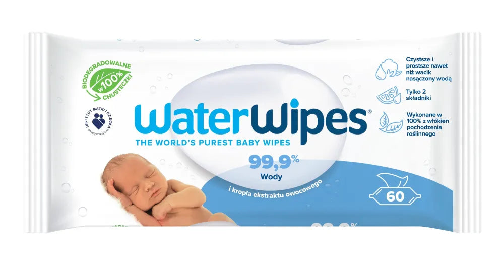 WATER WIPES Bio Drėgnos servetėlės naujagimiams ir kūdikiams 99,9% vandens 1 pakuotė - 60 vnt. - Kosmetika