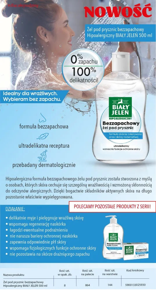 WHITE JELEIN Hypoallergenic unscented shower gel 500 ml - Kosmetika