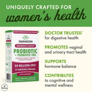 Women’s Daily Probiotic + Prebiotic FOS - N60 - Moterims - Probiotikai - Prebiotikai - Swanson - Papildai