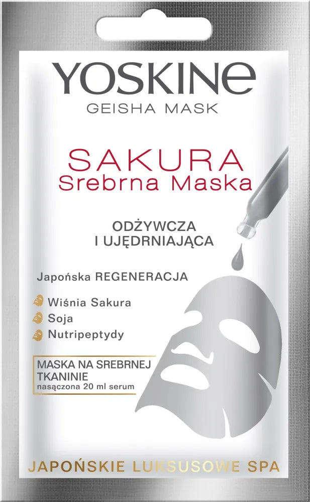 Yoskine Geisha Mask Sakura Silver ant audinio maitina ir stangrina 20ml - Kosmetika