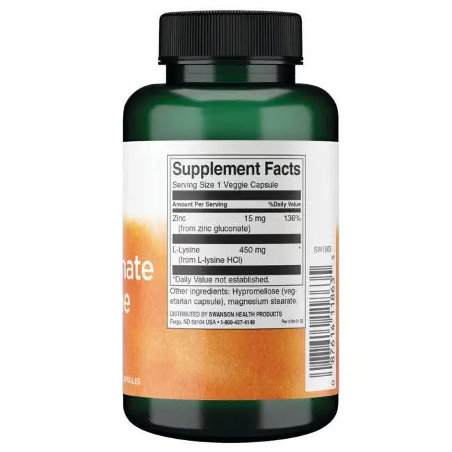 Zinc Gluconate & L-Lysine - N90 - Cinko gliukonatas ir L-Lizinas - Swanson - Papildai